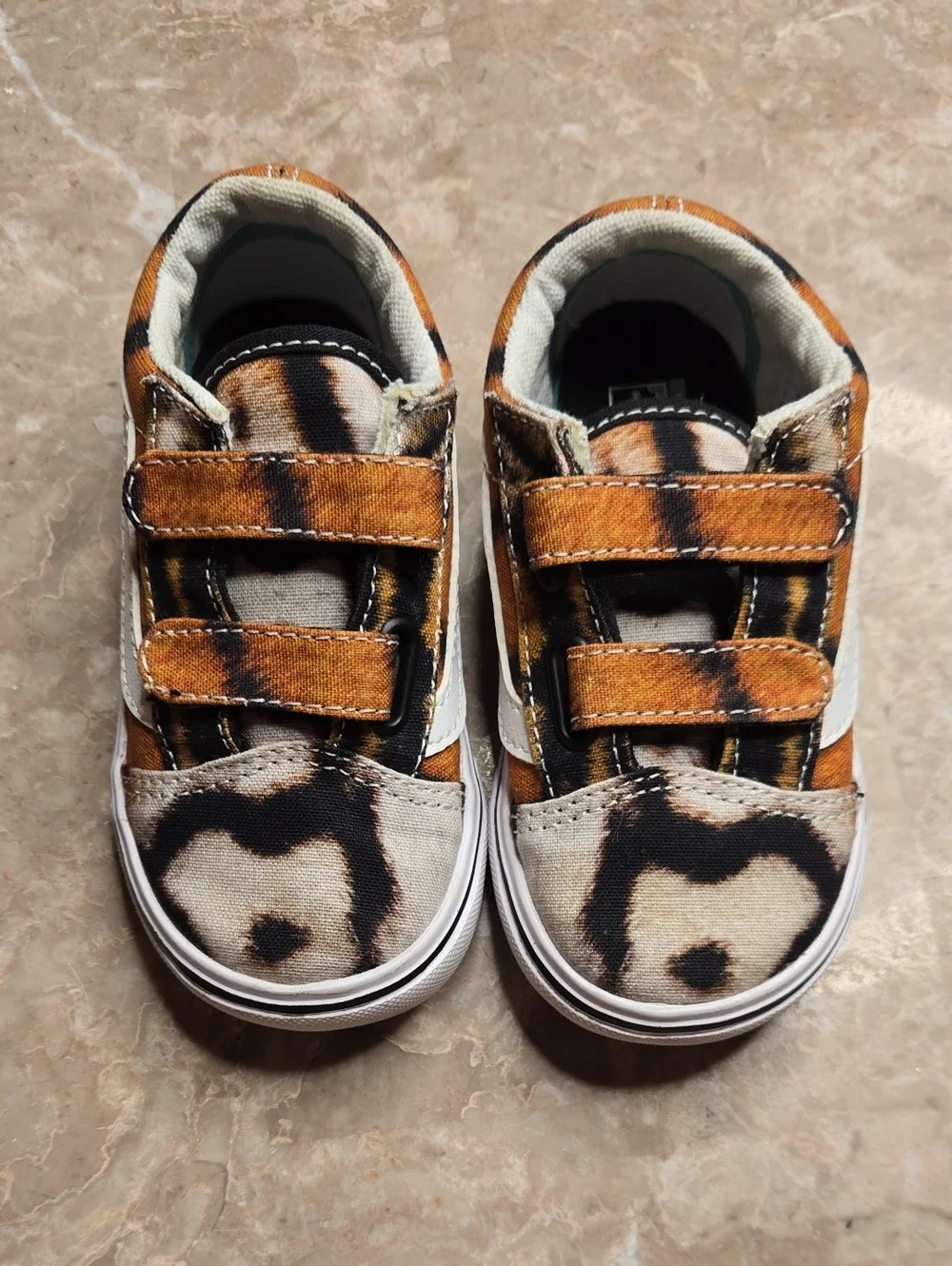 Vans Kids Leopard-Print Velcro Sneakers in Brown and Black